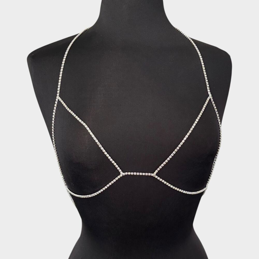 Silver Rhinestone Front Body Chain